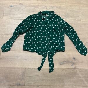 Green Floral Button-Up Blouse